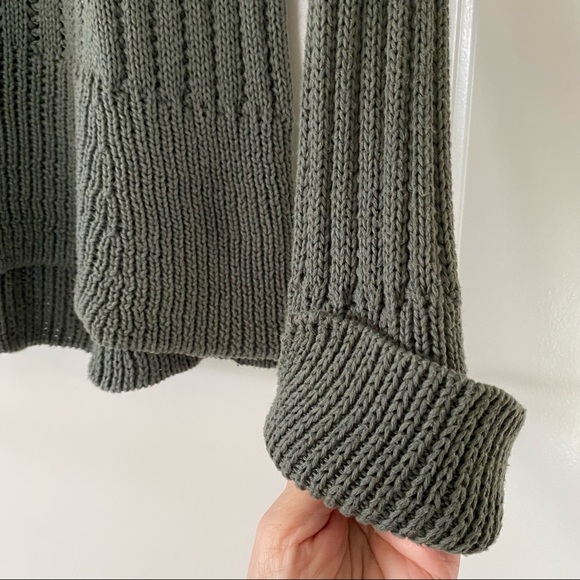 Inhabit Olive Green Mock Neck Chunky Knit Cotton Sweater - Picture 7 of 13
